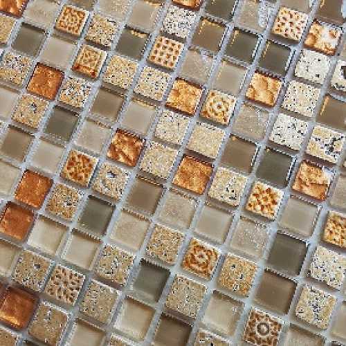 Фото  Мозаика стеклянная с камнем Caramelle Naturelle Cozumel 15х15 (305х305х4 мм)