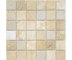 Мозаика из натурального камня Caramelle Art Stone Travertino beige 48х48 (300х300х8 мм)
